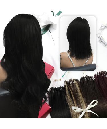 Moresoo Microring Hair Extensions - Real Remy Hair #1B Natural Schwarz - 35cm Micro Loop Extensions - 50g Cold Fusion Quality - Buy Online on GoSupps.com