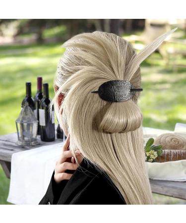 Hair Barrette - Oval Hairpin Clip Vintage Hair Accessory | Oval Leather Hair Barrette Hair Stick Hairpin Holder Long Hair Pin for Women Ponytail Accessory Leather Hair Clips 4.92x1.97in silver - Buy Online on GoSupps.com