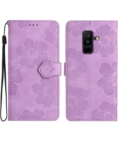 Folding Flower Pattern Cover for Samsung Galaxy A6 Plus | PU Leather Stand & Pocket Violet - Buy Online on GoSupps.com