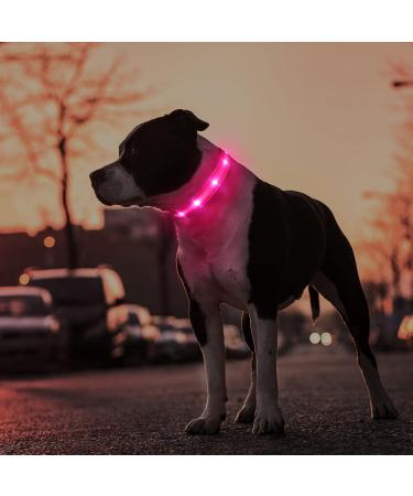 Masbrill LED Dog Collar - Waterproof Adjustable Luminous Safety Collar with 3 Flashing Lights for Small Medium & Large Dogs - Pink (28-40cm) - Buy Online on GoSupps.com