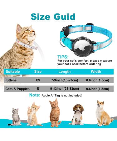 Reflective AirTag Cat Collar with Bell - GPS Tracker for Small Pets - Blue S (23-33cm) - Buy Online on GoSupps.com