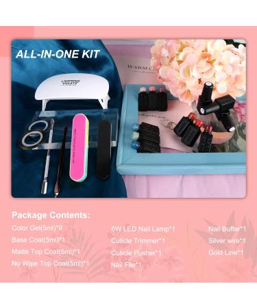 Lavender Violets 19 Pcs Gel Polish Set with LED Nail Lamp - Summer Jelly Colors, Matte Top Coat, Manicure Tools - R964E - Buy Online on GoSupps.com