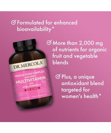 Dr. Mercola Whole-Food Complex for Women - with Added Multivitamin Plus Vital Minerals - Supports Energy & Cellular Health - Non-GMO, Gluten-Free & Soy-Free - 240 Tablets (30 Servings) - Buy Online on GoSupps.com