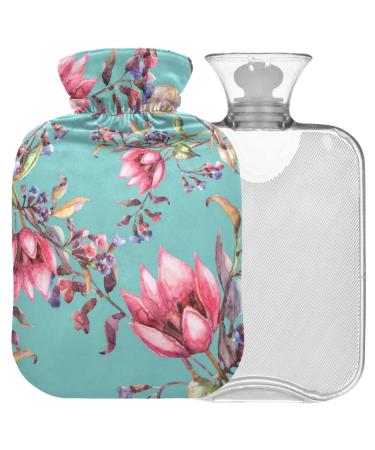 NAANLE hot water bottle with cover tulip spring flowers Transparent hot water bottle heat bottle for back pain relief handfoot warmer neck hot and cold therapy 1l