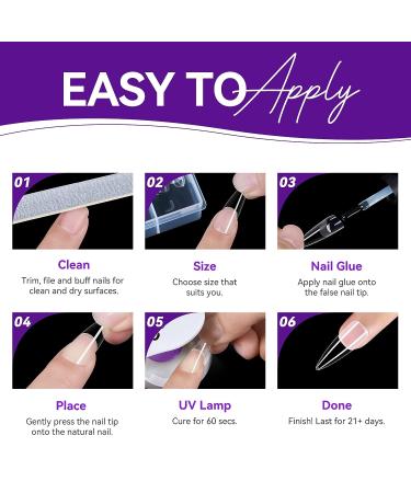 Gelike EC Long Stiletto Nail Tips - 240PCS Clear Full Cover Soft Gel Nails for Salon Extension | Pre-Shaped False Nails for Acrylic & Gel Polish - Buy Online on GoSupps.com