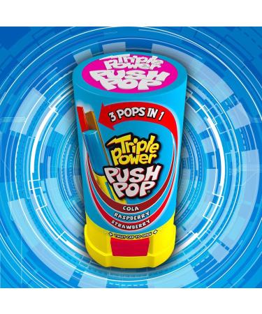 Triple Power Push Pop 3 Flavors in 1 Lollipop - Cola - Strawberry - Raspberry - Individually Wrapped Lollipop | American Candy - 12 Packs - Buy Online on GoSupps.com