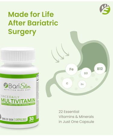BariSlim Once Daily Bariatric Multivitamin Capsule - 18mg of Iron - Bariatric Vitamin & Supplement for Post Surgery Including Gastric Bypass & Gastric Sleeve | 30 Day Supply 30 Count (Pack of 1) - Buy Online on GoSupps.com
