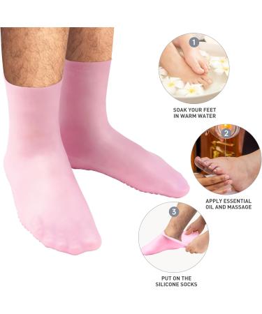 Men's Silicone Moisturizing Socks - 2 Pairs Pink/White XL Post-Pedicure Recovery Deep Hydration Foot Care for Dry & Cracked Skin - Buy Online on GoSupps.com