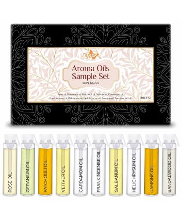 Crysalis Skin Care Oils - Rose Oil Geranium Oil Patchouli Oil Vetiver Oil Cardamom Oil Frankincense Oil Galbanum Oil Helichrysum Oil Jasmine Oil Sandalwood Oil | 3ml Pack of 10