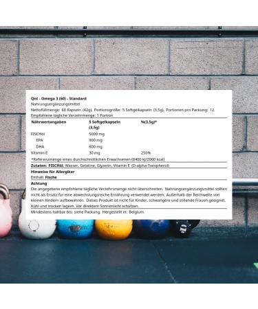 QNT Omega 3 Wild Fish Oil Rich in EPA DHA and Vit. E Helps with Cardiovascular Disease Prevention Boosts Concentration and Memory 60 Capsules - Buy Online on GoSupps.com