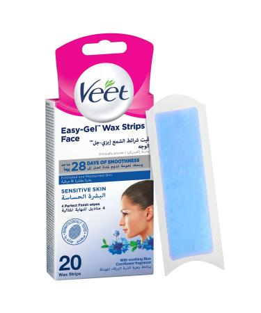 Veet EasyGrip Ready to Use 20 Wax Strips and 4 Perfect Finish Wipes for Face