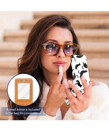 Buy Cute Cat Leather Lipstick Organizer with Mirror - Mini Lip Gloss Holder Bag for Travel - Buy Online on GoSupps.com
