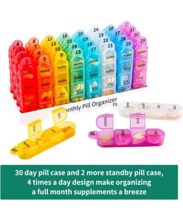 Daviky 4-Times-a-Day Monthly Pill Organizer | 30 Day Pill Box for Daily Medication | One Month Pill Case and Container - Buy Online on GoSupps.com