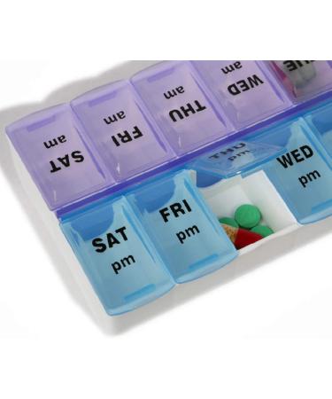 14 Compartments Pill Organizer Box - Weekly AM/PM Classic Pill Planner Purple & Blue - Order Internationally - Buy Online on GoSupps.com