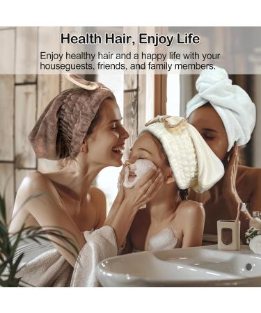 Jseng Microfiber Hair Towel Wrap for Women - Fast Drying Turbans with Cute Bowtie | 2 Packs for Curly Long Wet Hair - Cream & Brown - Buy Online on GoSupps.com
