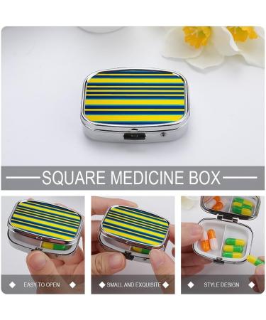 Stylish Yellow and Blue Striped Pill Box - 2 Compartment Portable Medicine Organizer for Pocket or Purse - Buy Online on GoSupps.com