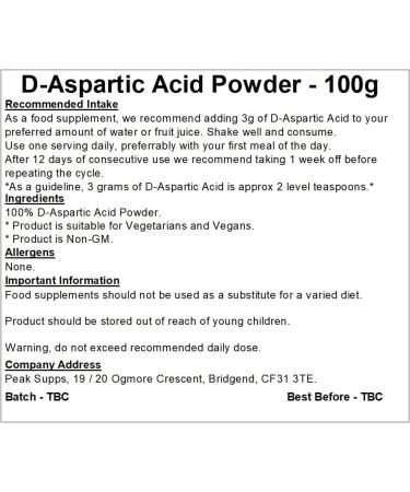Pure DAA (100g) Aspartic Acid Powder for Enhanced Performance - Buy Online on GoSupps.com