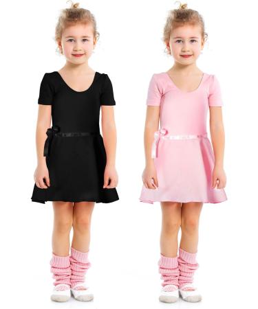 Girls Toddler Ballet Leotard 2-Pack with Skirt | Short Sleeve Dance Dress Tutu | Black Pink | Size 2-4 Years - Buy Online on GoSupps.com