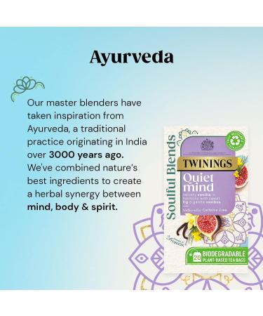 Twinings Soulful Blends Quiet Mind Inspired by Ayurveda - Velvety Vanilla Herbal Tea Infusion with Fig & Rooibos - 20 x Biodegradable Tea Bags Quiet Mind 1 Count (Pack of 20) - Buy Online on GoSupps.com