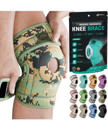 Modvel ELITE Knee Brace With Side Stabilizers & Patella Gel Pads for Maximum Knee Pain Support and Fast Recovery for Men and Women Knee Pad for Running Workout Arthritis Joint Recovery L-XL Z ARMY DARK