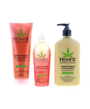 HEMPZ SWEET PINEAPPLE & HONEY MELON BODY MOISTURIZER LOTION  WASH & OIL SET
