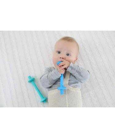 Teething Tubes with Safety Shield - Baby Hollow Teether Sensory Toys with Food-Grade Silicone for Infants 3-12 Months - 1 Pair in Blue and Grey with Cleaning Brushes - Buy Online on GoSupps.com