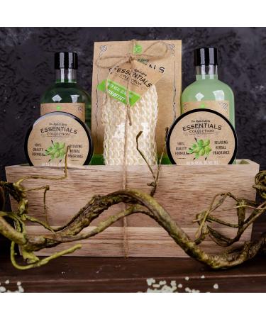 Accentra 6-Piece Women's Shower Gift Set in Olive - Luxurious Wooden Basket with Shower Gel Bubble Bath Body Lotion | Perfect for Birthdays Valentine's Day & Christmas - Buy Online on GoSupps.com