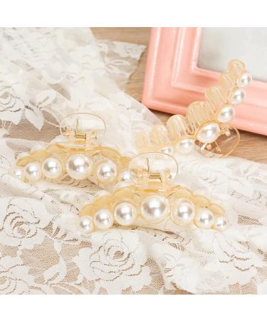 Big Pearl Hair Claw Clips for Women - Set of 3 | Strong Hold for Thick Curly Hair | Ideal Birthday Gift for Girls and Girlfriend - Buy Online on GoSupps.com