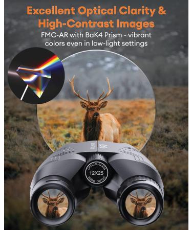2023 12x25 Compact Binoculars with Low Light Night Vision - Waterproof for Hunting and Bird Watching - Buy Online on GoSupps.com
