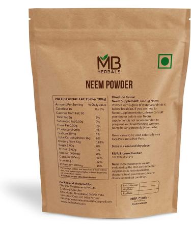 MB Herbals Pure Neem Leaf Powder 100g | Azadirachta Indica | Bitter Neem Supplement for Skin, Hair & Detox - Buy Online on GoSupps.com