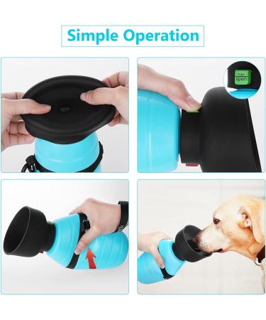 Pecute Dog Water Bottle (17oz/22oz) 2-in-1 Portable with Foldable Bowl | Leak-Proof Dispenser for Outdoor Walking, Hiking | Food-Grade Silicon, Blue - Buy Online on GoSupps.com