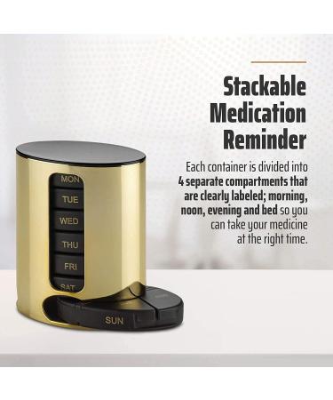 Premium Daily Pill Organizer - 4 Times a Day Medication Reminder - Stackable Weekly AM/PM Pill Box for Vitamins & Supplements - Gold - Buy Online on GoSupps.com