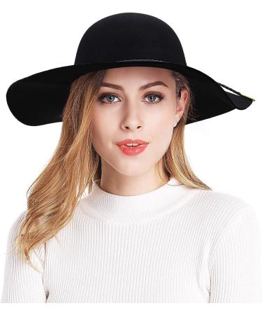 Women's Wide Brim Wool Floppy Hat with Braided Band in Black | Bienvenu - Buy Online on GoSupps.com