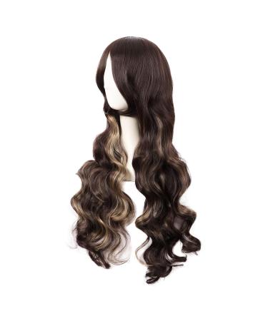 MapofBeauty 32 inch Long Curly Brown & Gold Anime Cosplay Wig with Side Bangs - Perfect for Costume & Dress Up - Buy Online on GoSupps.com