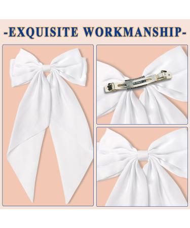 ZhongShuang Cream Colour Hair Bow Cream Colour White Big Hair Bows for Women Solid Color Bow Hair Clips with Long Ribbon French Barrette Clip Soft Satin Silky Hair Bows Cute Gifts for Women Girls - Buy Online on GoSupps.com