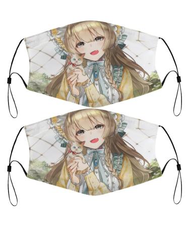 HDFGD Face Masks Anime Girl Kitten Reusable Dustproof Face Mask For Adult Men Women 2 PCS