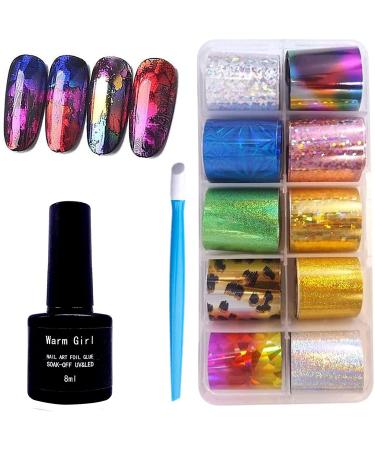 Warm girl nail art film gel with starry and star foil sticker set nail transmission peaks manicure art DIY 8 ml 10 pieces