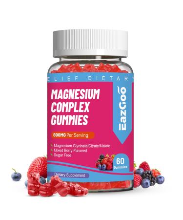 Magnesium Gummies 800mg - Vitamin D3 C B6 B12 & Zinc Complex with Magnesium Glycinate Citrate & Malate Magnesium Complex Gummies for Muscle Mood & Energy Vegan 60 Counts 60 Count (Pack of 1)