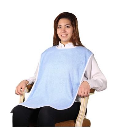 Terry Cloth Adult Bib with Velcro Closure - 3 Pack (Blue)