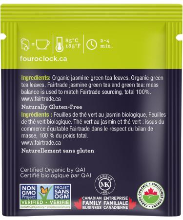 Four O'Clock Jasmine Green Tea Organic Fairtrade Non-GMO Kosher Gluten-Free 6 Packs (96 teabags) - Buy Online on GoSupps.com