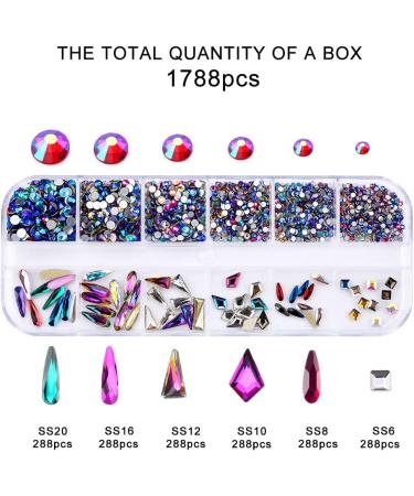 1788 Pieces Flatback Rhinestones for Crafts Nail Gems Gemstones Crystals Jewels Craft Glass Diamonds Stones Bling Bedazzler Kit with Tweezers and Picking Pen 12 Colors (Multi-color) - Buy Online on GoSupps.com