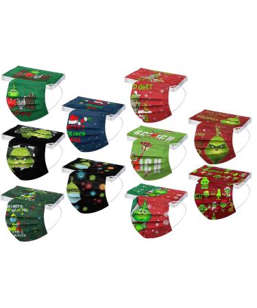 100Pcs Kids Grinch Disposable Face_Mask - Christmas Childrens Face_Mask Assorted Colors Design Boys Girls 3-Ply Face_Covering