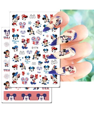 8 Sheets 4th of July Nail Art Stickers 3D Self-Adhesive Independence Day Nail Decals Cute Mouse Flag Star Patriotic Design Nail Stickers for Acrylic Nail Decoration American USA Nail supplies for Women