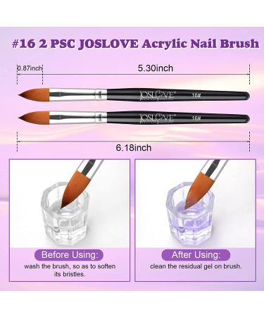 JOSLOVE 2PCS Size 16 Kolinsky Acrylic Nail Brushes | Acrylic Application | Pure Sable Hair | Wooden Handle - Buy Online on GoSupps.com