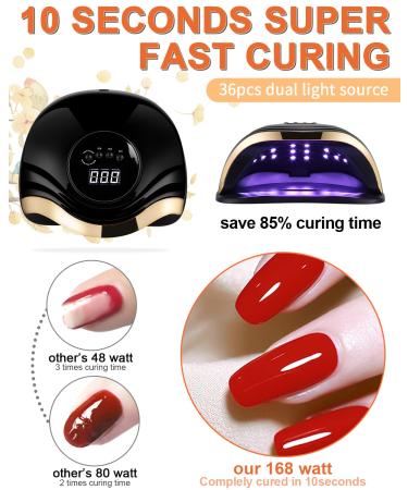 Buy Birshe Geln gel Lamp UV LED 168W - Professional Portable Nail Dryer with Timer & LCD Display | Luxury Black Gold for Gel Polish - Buy Online on GoSupps.com