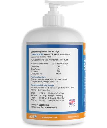 Zipvit Salmon Oil for Dogs 1 Litre 100% Pure Scottish Salmon Oil. Natural Omega 3 6 & 9 Supplement for Dogs and Cats. Supports Healthy Coat and Skin and Maintains Joint and Brain Health. 1 l (Pack of 1) - Buy Online on GoSupps.com