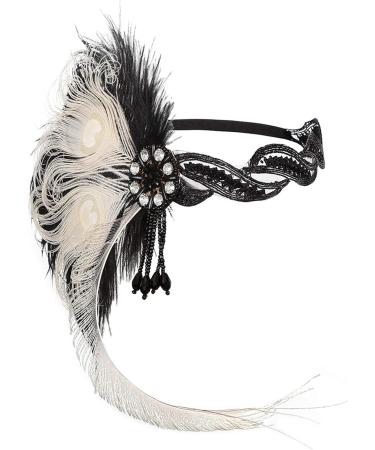 Art Deco 1920s Flapper Headband with Feather, Gatsby Costume Peacock Hair Accessory - Style 63 - Buy Online on GoSupps.com