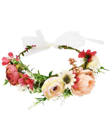 Boho Flower Headband Floral Hair Wreath for Women Girls  Adjustable Garland Crown Headpiece for Bride Wedding Accessories