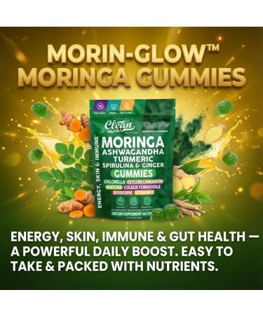 Clean Nutra Moringa Gummies | Pure Moringa Powder Supplement + Ashwagandha Turmeric Spirulina & Ginger Energy Skin Immune & Gut Health Green Superfood - Moringa Capsules Alternative - Buy Online on GoSupps.com