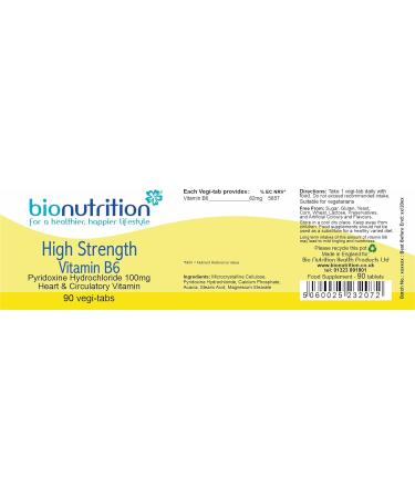 Bio Nutrition High Strength Vitamin B6 : Women's Health Vitamin Supplement : 90 vegi-tabs - Buy Online on GoSupps.com
